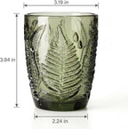 Vintage Green Drinking Glasses Set of 4, 10 oz Handcrafted Deep Textured Glass Cups, Fern Embossed Retro Glassware, Decorative Cocktail Tumblers for Home & Bar, Artisan Made Colored Drinkware Gift Set