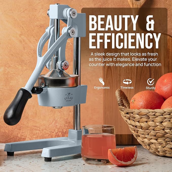 Zulay Kitchen Cast Iron Juicer - Easy-to-Clean Heavy-Duty Manual Juicer, Professional Citrus Juicer - Stainless Steel Lemon Squeezer - Manual Citrus Press & Orange Squeezer - Orange Juicer