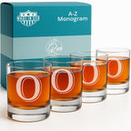 On The Rox (O-Monogram)- 4 Piece Set of 11 Ounce Engraved Heavy Base Rocks Glasses- Quality Elegant Glass-Multi-Purpose Beverage-Rocks Glass- For any Occasion Drinks