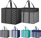 Fab totes 6 Pack Reusable Grocery Bags 35L Large Capacity Heavy Duty Reusable Shopping Bags for Groceries Waterproof Tote Bags for Shopping and Picnic with Sturdy Handles