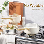 CAROTE 1.5Qt & 3.0Qt Stainless Steel Saucepan Set with Steamer & Ladle, Non-Toxic 3-Ply Stainless Steel Pot with Lids, Small Pots for Cooking, Oven Safe, Induction Compatible Cookware