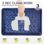 HONGBAKE Nonstick Baking Sheet Pan Set of 3, Cookie Sheets for Oven, Non-Toxic Half/Quarter/Jelly Roll Pans with Floral Swirl Texture, Heavy Duty 0.8mm Thick Oven Trays for Cooking, Blue