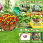 ZeeDix 2 Pack 14 Inch Metal Outdoor Hanging Baskets & Planters for Plants - Heavy Duty Round Garden Planters with Coconut Liners for Flowers, Vegetables