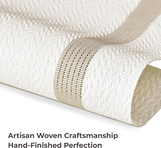 Leetaltree Luxury White Placemats with Gold Stripes Placemats Set of 4 - Waterproof Washable for Wedding, Anniversary, Daily Use - Sparkling Table Decor - Hand-Cut