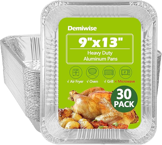 Thickened 30 Pack Heavy Duty Aluminum Pans, 9x13 Aluminum Foil Pans Disposable, Half Size Steam Table Foil Baking Tray for Cooking, Baking, Roasting & Chafing, Carton Packaging