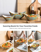 LAUCHUH Serving Dishes for Entertaining, Porcelain Serving Bowls with Handles Bohemian Salad Bowls Set Nesting Bowls for Mother's Day Party, Set of 3, 15/28/49 oz, Blue and Yellow