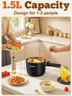 Topwit Hot Pot Electric, 1.5L Ramen Cooker, Portable Non-Stick Frying Pan, Electric Pot for Pasta, Steak, BPA Free, Electric Cooker with Dual Power Control, Over-Heating & Boil Dry Protection, Black