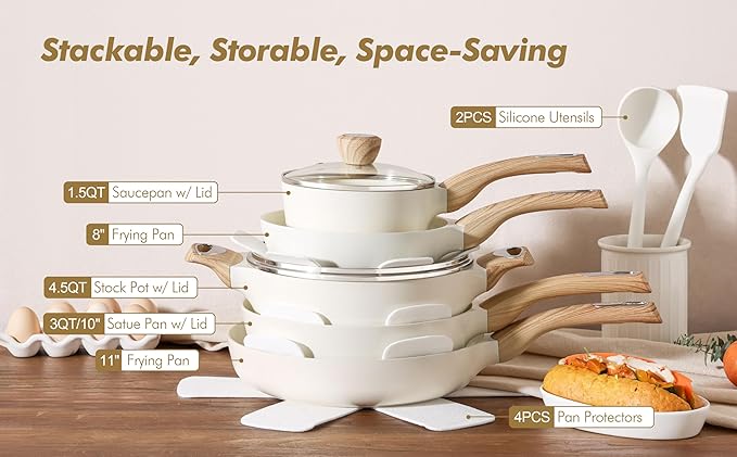 SENSARTE Ceramic Cookware Sets, Pots and Pans Set Non stick, Granite Induction Cookware, Non toxic Healthy Non Stick Kitchen Cooking Set, with Frying Pans Set, PFAS PTFE PFOA PFOS Free,14 Pcs