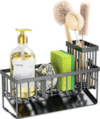 Cisily Sink Caddy Sponge Holder for Kitchen with Brush Holder and Stainless Steel Self Drain Tray, Rustproof Kitchen Sink Organizer for Sponge, Soap Dispenser Storage Accessories