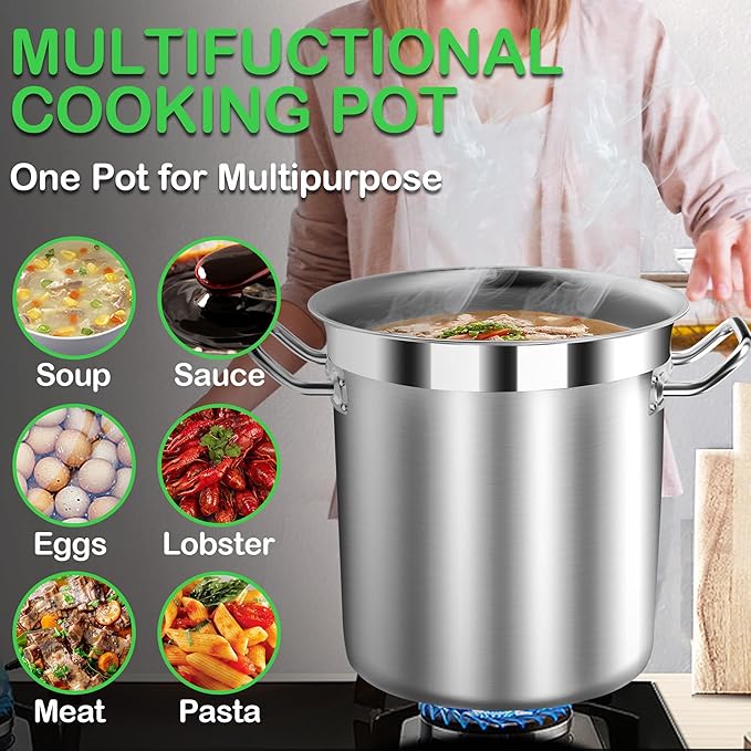 STOCKPOT Extra Large Stock Pot 75 Quart – Heavy Duty Stainless Steel Soup Pot with Lid – Commercial Grade Cooking Stockpot for Boiling, Canning or Large Family Meals