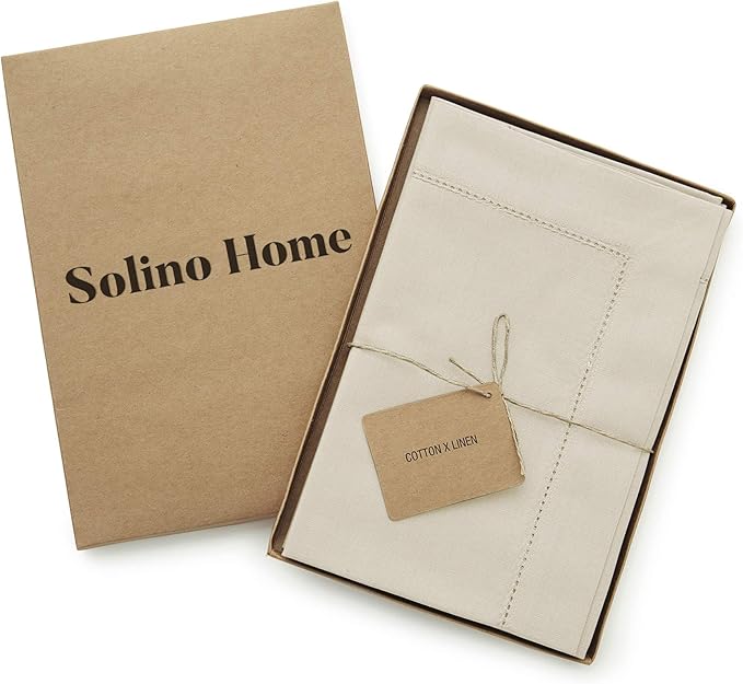 Solino Home Linen Cloth Napkins Set of 4 - Cotton Linen Hemstitch Dinner Napkins 20 x 20 Inch for New Year - Handcrafted and Machine Washable