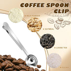 Quacc Stainless Steel Coffee Scoop with Bag Sealing Clip, 2-in-1 Coffee Measuring Scoop for Coffee Beans, Milk Powder, Loose Tea, Spices (Silver)