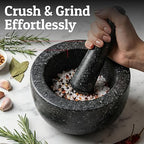 Priority Chef Heavy Duty Mortar and Pestle Set, 1.5 Cup, 100% Granite, Non Slip Base, Make Fresh Guacamole, Salsa, Pesto, Stone Grinder Bowl, Herb Crusher, Spice Grinder, 5.5 Inch - Black