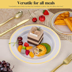 Goodluck 100PCS Gold Plastic Plates, 10.25 Inch Dinner Plate with Gold Rim, Heavy Duty Disposable Plastic Plates for Party, Wedding, Birthday & Daily Use