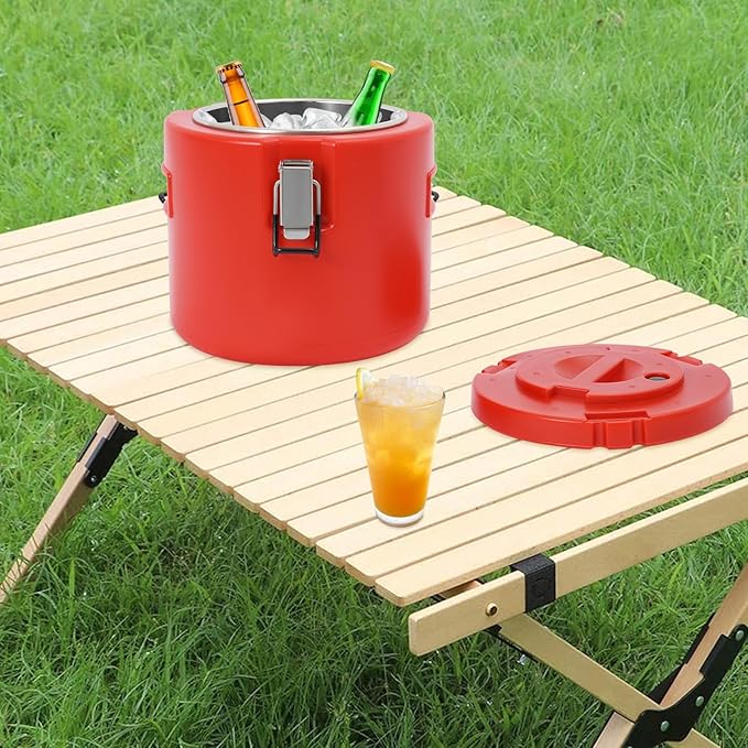 Eapmic 5.28Qt Insulated Food Container, Stainless Steel Container, 5L Commercial Soup Carrier 15 Hours Heat Preservation for Hot and Cold Food Storage Restaurant Canteen Home Lunch Use (Red, 5L)