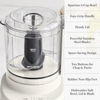 Martha Stewart 3 Cup Electric Food Chopper, Vegetable & Herb Mini Food Processor, 24oz BPA-Free Bowl, Stainless Steel Blades, Pour Spout, Dicing, Mincing, Chop & Puree, Dishwasher Safe, Linen
