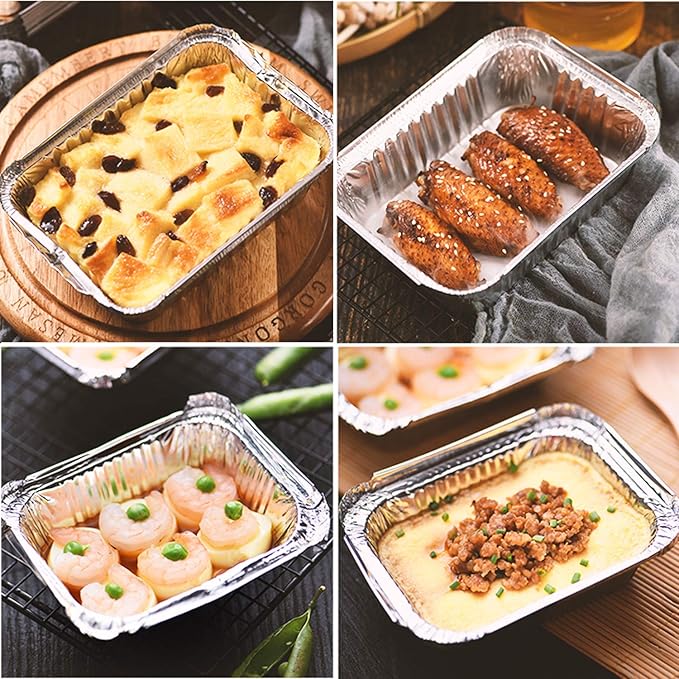 Waytiffer 5.5" x 4.5"(100Pack) Disposable Takeout Pans with Clear Lids | 1lb Capacity Aluminum Foil Food Drip Containers/Meal Prep Freezer Drip Pans BBQ Potluck Holidays