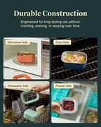 Caraway Mini Square Food Storage Container - 1.75 Cup Glass Storage Container for Food - Non-Toxic Ceramic-Coated Glass - Air Release Technology - Compact & Stackable Design - Navy