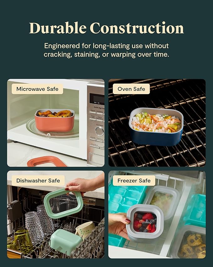 Caraway Mini Square Food Storage Container - 1.75 Cup Glass Storage Container for Food - Non-Toxic Ceramic-Coated Glass - Air Release Technology - Compact & Stackable Design - Perracotta