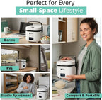 Rice Robot Personal Rice Cooker, PFAS-free, Nonstick. 1 Quart Capacity, with Stainless Steel Steamer Tray, Measuring Cups, Recipe Book with 60 Recipes, and Serving Spoon, As Seen On TV