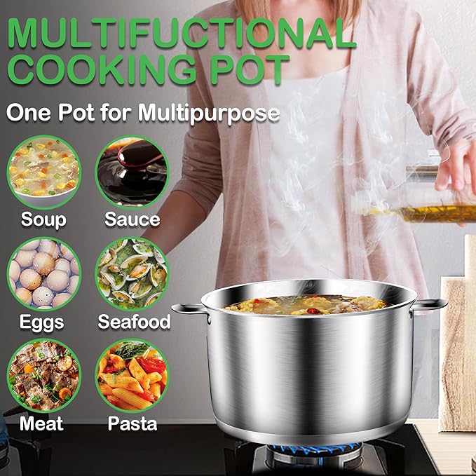 STOCKPOT Cooking Pot, Stainless Steel Stock Pot with Glass Lid, 6 Quart Soup Pot, Induction Compatible, Dishwasher Safe