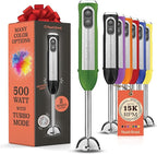 Powerful Immersion Blender, Electric Hand Blender 500 Watt with Turbo Mode, Detachable Base. Handheld Kitchen Blender Stick for Soup, Smoothie, Puree, Baby Food, 304 Stainless Steel Blades (Green)