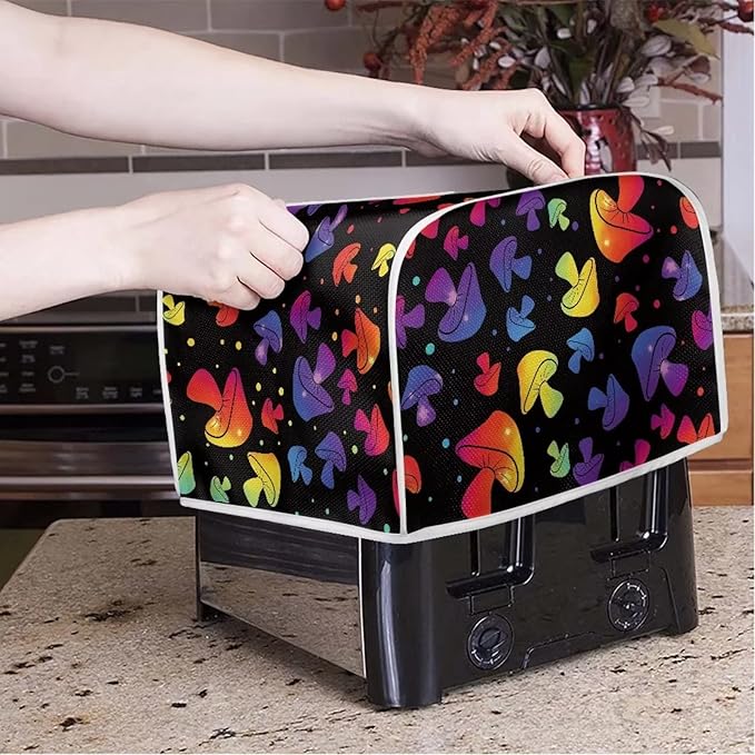 JEOCODY Colorful Mushroom Toaster Cover - Fabric Quilted 2 Slice Appliance Dust-proof and Fingerprint Protection for Kitchen Small Appliances
