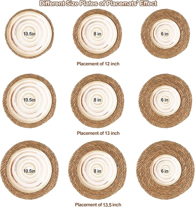 Round Woven Placemats - Boho Rattan Placemat Natural Water Hyacinth Placemats, Farmhouse Weave Place Mats, Rustic Braided Wicker Table Mats for Dining Table,Home,Wedding (13.5 inch Set of 8)
