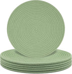 Round Placemats Set of 6, Cotton Rope Woven Table Mats, Hot Pads for Kitchen, Non Slip Heat Resistant Place Mats, 13 Inches Braided Placemat for Farmhouse Decor and Kitchen Table Decor (Green)
