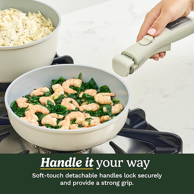 Cuisinart 13-Pc ClickSmart Nonstick Detachable Handle Ceramic Cookware, Pots and Pans Set, Stackable Space-Saving Design, Compatible with All Stovetops, Induction & Oven Safe, PURELYCERAMIC