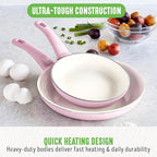 GreenLife Non Stick Fry Pan Set (7" & 10"), Non-Toxic PFAS-Free Ceramic Skillets, Dishwasher & Oven Safe, Egg Omelet Frying Pans, Stay- Cool Handles, Kitchen Home Cooking Essentials, Pink