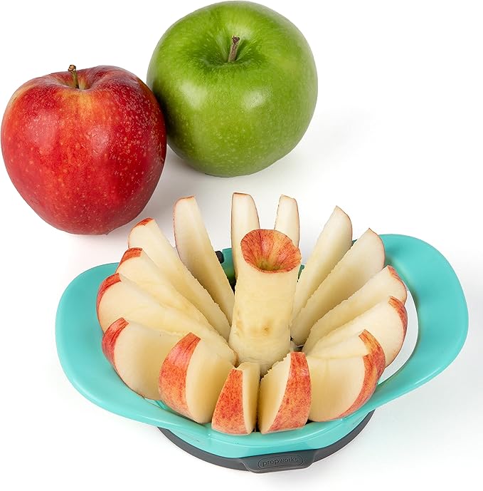 PrepWorks by Progressive Dishwasher Safe 16-Slice Thin Apple Slicer and Corer with Attached Safety Cover (Turquoise)