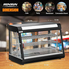 ROVSUN 35" Pizza Warmer Food Warmer Display, 3-Tier Electric Food Warmer Commercial Countertop w/LED Lighting Adjustable Removable Shelves Glass Door, Pretzel Warmer for Buffet Restaurant 1500W
