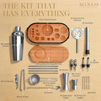Mixology Bartender Kit - 22Pcs Bar Set Cocktail Shaker Set w Brown Bar Cart Accessories Stand - Shakers Bartending Silver Tools, 24oz Shaker, 17 Recipe Cards, Martini Barware