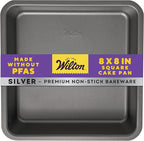 Wilton Silver Non-Stick 8 x 8 Inch Square Brownie Cake Pan, Cold-Rolled Steel Bakeware, Made without PFAS, Packaging May Vary