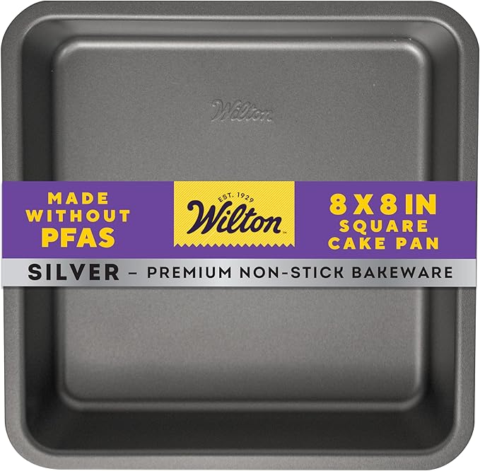 Wilton Silver Non-Stick 8 x 8 Inch Square Brownie Cake Pan, Cold-Rolled Steel Bakeware, Made without PFAS, Packaging May Vary