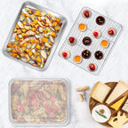 TeamFar Toaster Oven Pans, 10.5’’ x 8’’ Stainless Steel Small Bakeware with Rack & Lid for Baking Cooling Storing, Non-Toxic & Heavy Duty, Deep & Visible Lid, Dishwasher Safe-4 PCS