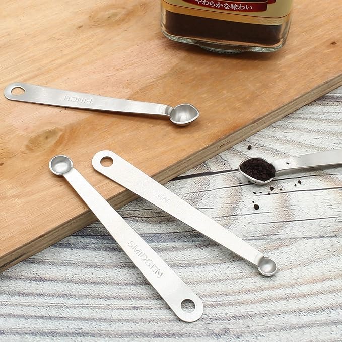 Luomorgo 4 Pc Set Measuring Spoons - Stainless Steel, 1/64, 1/32, 1/16, 1/8 tsp for Dry & Liquid Ingredients