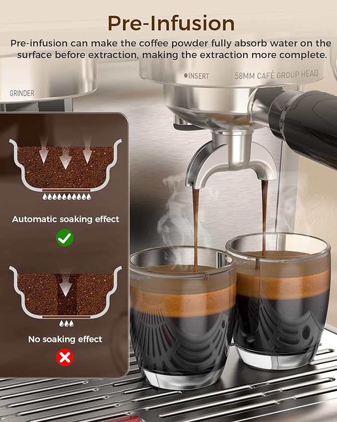 COWSAR 20 Bar Espresso Machine with Grinder & Milk Frother Steam Wand, 58mm Expresso Coffee machines, Commercial Stainless Steel Coffee Maker for Cappuccino and Latte, Perfect for Home Café-Pro