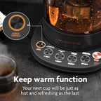 Vianté Electric Kettle With Infuser. No Plastic In Contact With Water. Hot Tea Maker With Temperature Control And Automatic Shut Off 1.5 Liters Capacity | Black Color