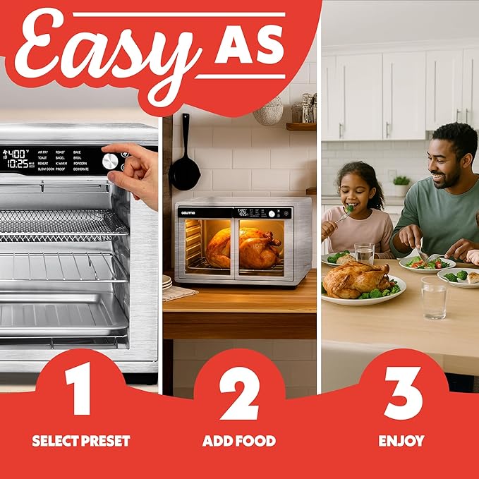 Gourmia French Door Digital Air Fryer Oven - XL 37QT Capacity, 12 Presets, FryForce 360° Tech, Dehydrate, Proof, Slow Cook, Fits 13” Pizza, 1700W, Stainless Steel
