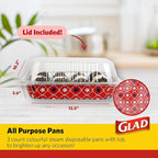 Glad Disposable Aluminum All Purpose Pans in Red, White & Blue Stars, 3ct with Lids - Printed Colorful Foil Steam Pans - 12.5” x 10.2” x 2.16” Aluminum Pan - Disposable Steamware