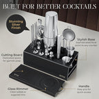 Mixology Bartender Kit - 22Pcs Bar Set Cocktail Shaker Set w Black Bar Cart Accessories Stand - Shakers Bartending Silver Tools, 24oz Shaker, 17 Recipe Cards, Martini Barware