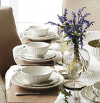 Lenox Stoneware Dinnerware Sets, French Perle Scallop White 12-Piece Dinnerware Set for 4, Service For 4, Dishwasher Safe Dishware, Dishes Set, Stoneware Dinner Plates and Bowls Sets (White, 12 Piece)