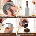 Manual Coffee Grinder Gift Box Detachable Stainless Steel Conical Burr Aluminum Coffee Bean Grinder with 25 Grinding Settings Cleaning Brush Grindable Espresso Moka Pot for Camping Silver