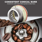 Electric Conical Burr Coffee Grinder with 48 Grind Settings, 35s Timer, Detachable 48-51mm Portafilter Holder, Anti-Static, Low Noise for Home Espresso, Drip, French Press (Black)