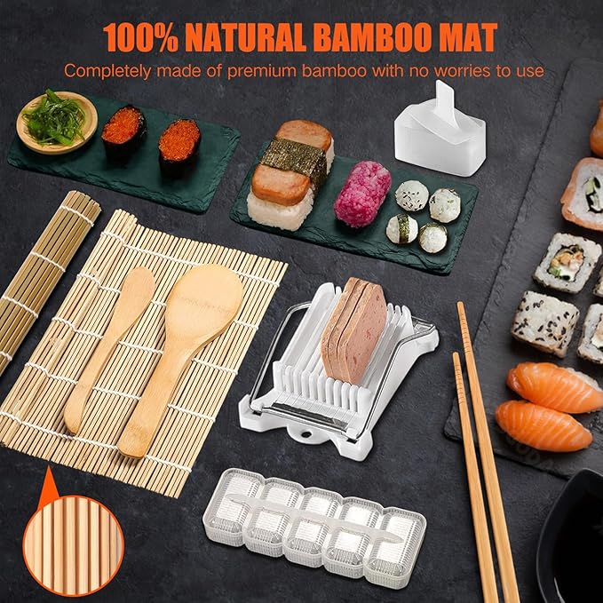 SmileTools Sushi Making Kit & Musubi Maker Kit - for Beginners & Pros with Sushi Roller Bazooka, 2 Bamboo Mats, 2 Musubi Press Molds and Spam Slicer