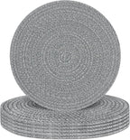 Round Placemats Set of 6, Cotton Rope Woven Table Mats, Hot Pads for Kitchen, Non Slip Heat Resistant Place Mats, 13 Inches Braided Placemat for Farmhouse Decor and Kitchen Table Decor (Gray)