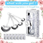 25 Set White Heart Shaped Measuring Spoons Stainless Steel Measure Tea Spoons Bridal Shower Wedding Gift Birthday Tea Party Souvenirs for Guests with Individual Package(Lovely)