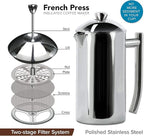 Frieling Double-Walled Stainless Steel French Press Coffee Maker - 44 oz, Polished, Extra Large Stainless Steel Coffee Press for Commercial Use - Camping Coffee Makers & Tea Press